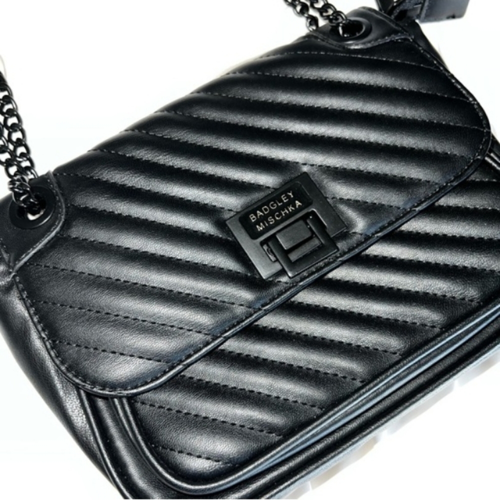 BADGLEY MISCHKA Black Quilted Leather Crossbody Bag - Picture 6 of 12